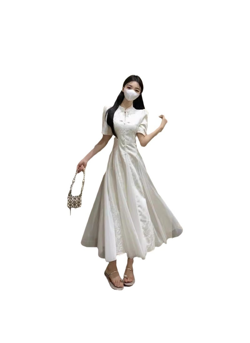 2023 Summer Chinese Style Qipao Dress Set for Women White Long