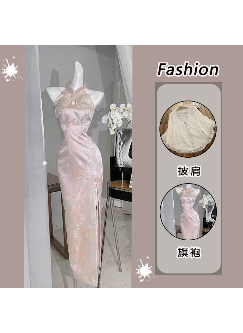 2023 Spring Elegant Cheongsam Dress Pink Pink