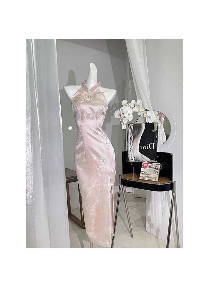 2023 Spring Elegant Cheongsam Dress Pink Pink