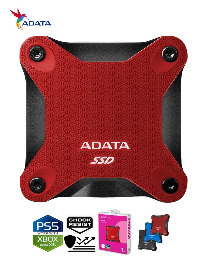 SD620 1TB External Solid State Drive | Shock Resistance SSD Compatible with PS5 XBOX for Superfast Gaming USB 3.2 Gen2x2 Type-C | Red