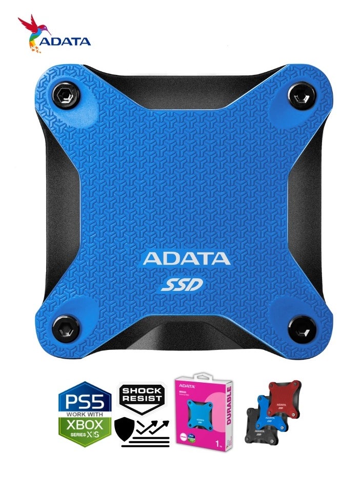 SD620 1TB External Solid State Drive | Shock Resistance SSD Compatible with PS5 XBOX for Superfast Gaming USB 3.2 Gen2x2 Type-C | Blue