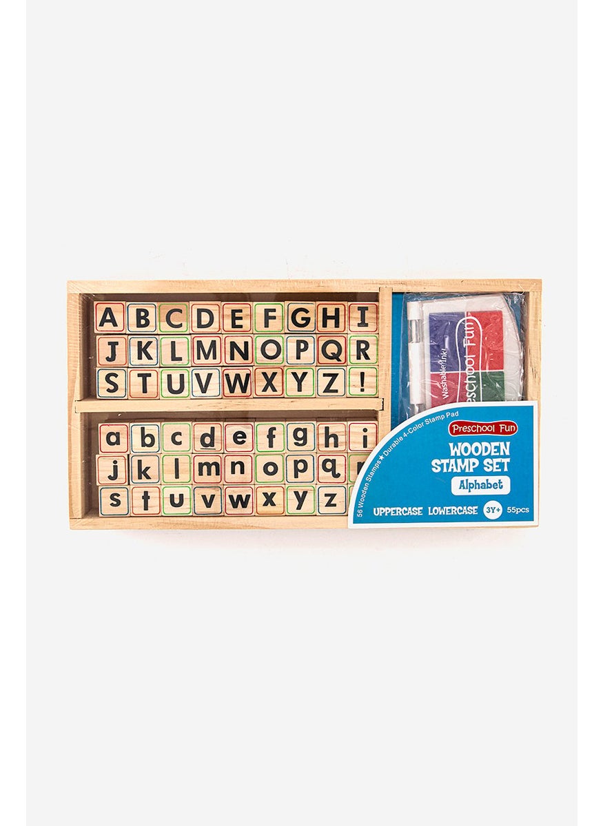 55 Piece Wooden Alphabet Stamp Set, Natural Wood