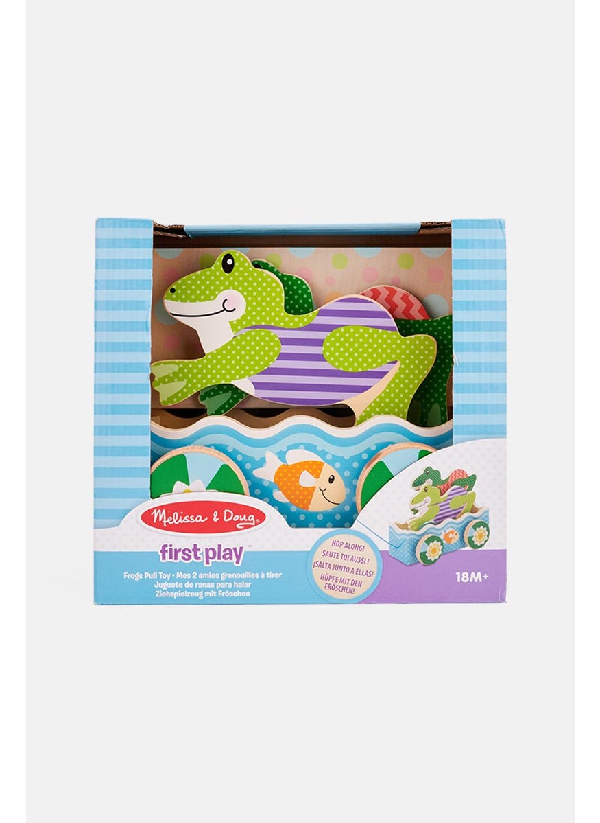 First Play Friendly Frogs Wooden Pull Toy, Blue and Green Combo