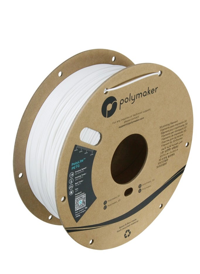 Polymaker PETG Filament 1.75mm, 1kg Strong PETG White Filament Cardboard Spool - PolyLite PETG 1.75mm White 3D Printer Filament, Print with Most 3D Printers Using 3D Filaments