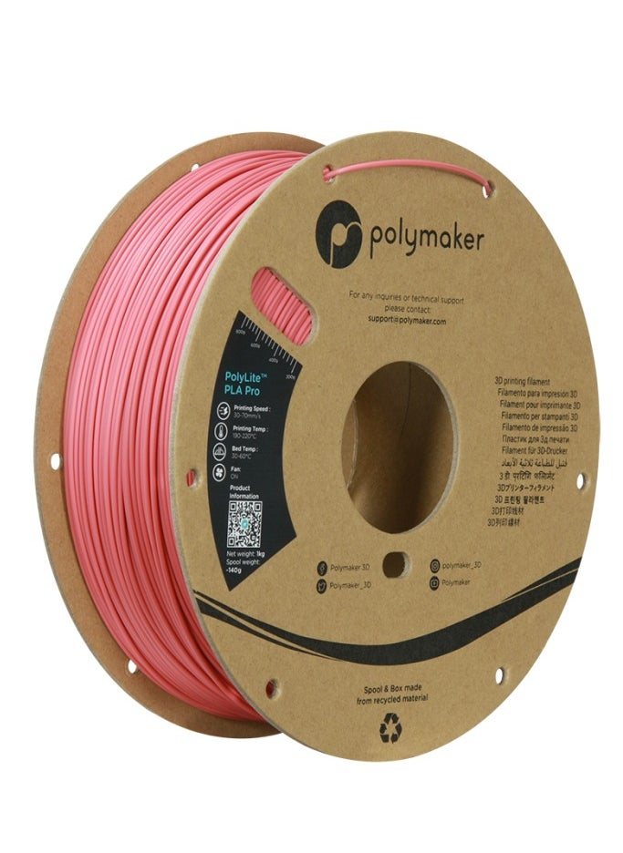 Polymaker PLA PRO Filament 1.75mm Light Red, Powerful PLA Filament 1.75mm 3D Printer Filament 1kg - PolyLite 1.75 PLA Filament PRO Tough & High Rigidity 3D Printing PLA Filament Light Red