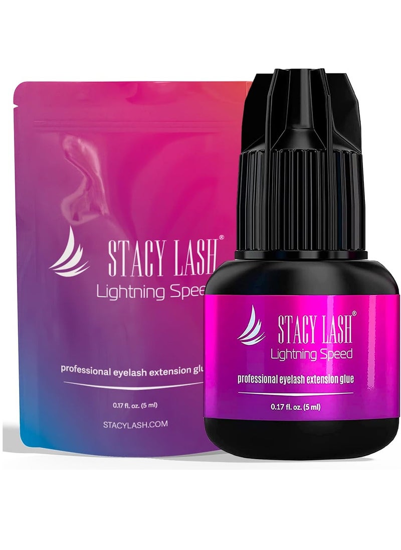 Lightning Speed Eyelash Extensions Glue – Stacy Lash 5ml /0.17 fl.oz / 0.3 Sec Dry/Retention – 6-8 Weeks/Black Adhesive/Professional Supplies