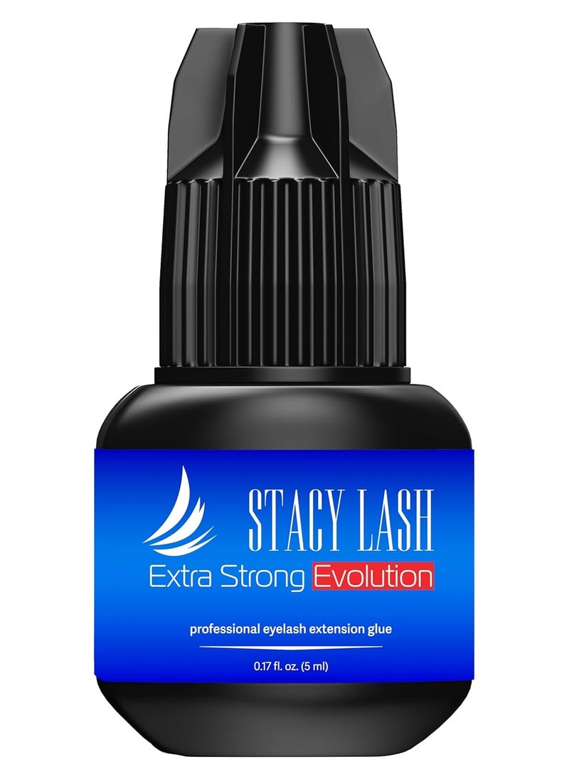 Extra Strong Evolution Eyelash Extension Glue Stacy Lash (0.17fl.oz/5ml)/1-2 Sec Dry/Retention – 8 Weeks/Professional Supplies/Black Adhesive