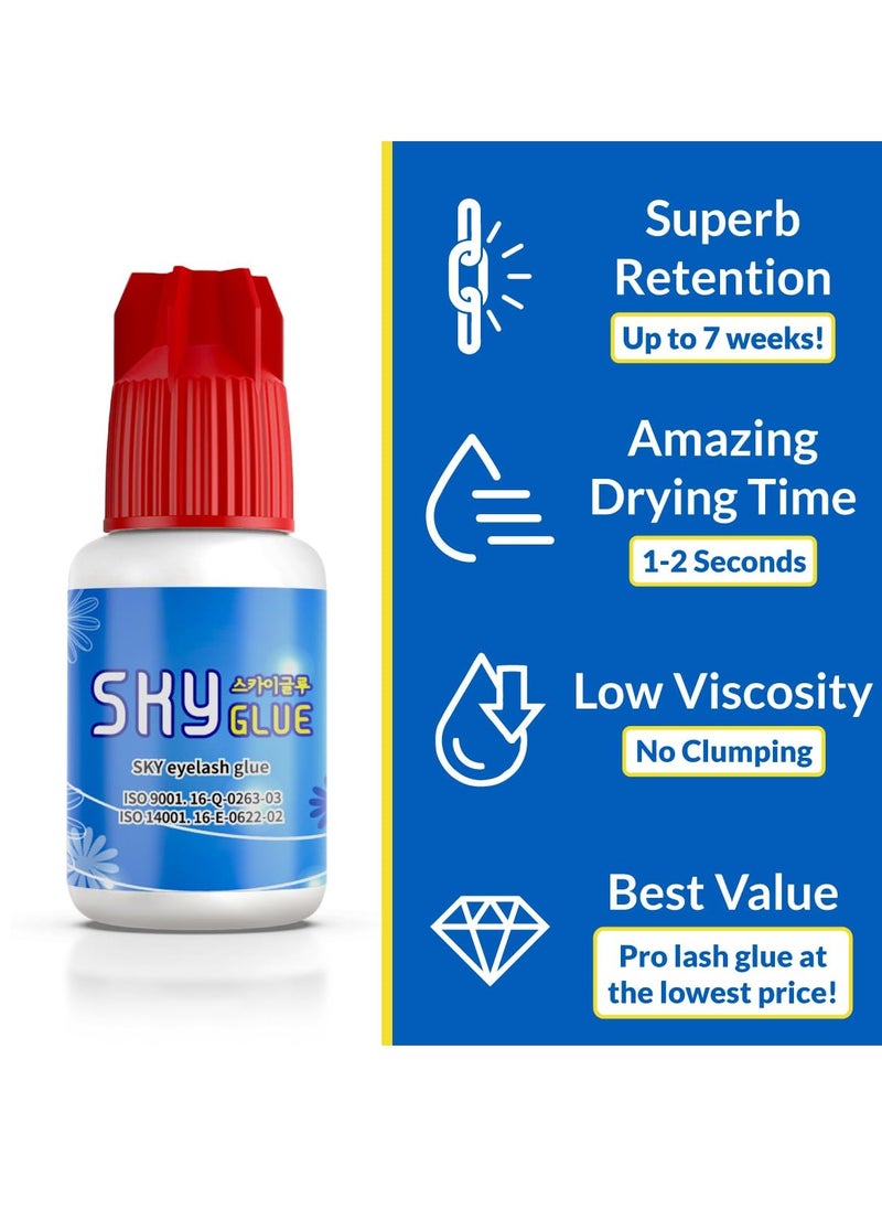 2 Bottles Sky Glue for Eyelash Extensions S+ | Super Strong Black Lash Extension Adhesive for Professional Long Lasting Semi Permanent Individual Lash Extensions | Fast Drying / 7+ Week Retention 5ml