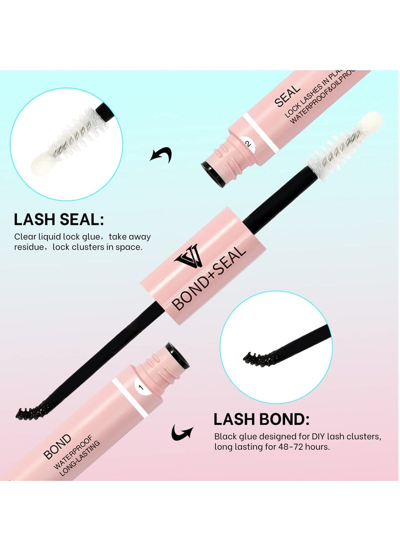 VAVALASH Lash Bond and Seal Cluster Lash Glue Individual Lashes Glue for DIY Lash Extensions Long Retention Strong Hold 48-72 Hours Waterproof Lash Bond for Lash Clusters(5ml+5ml)