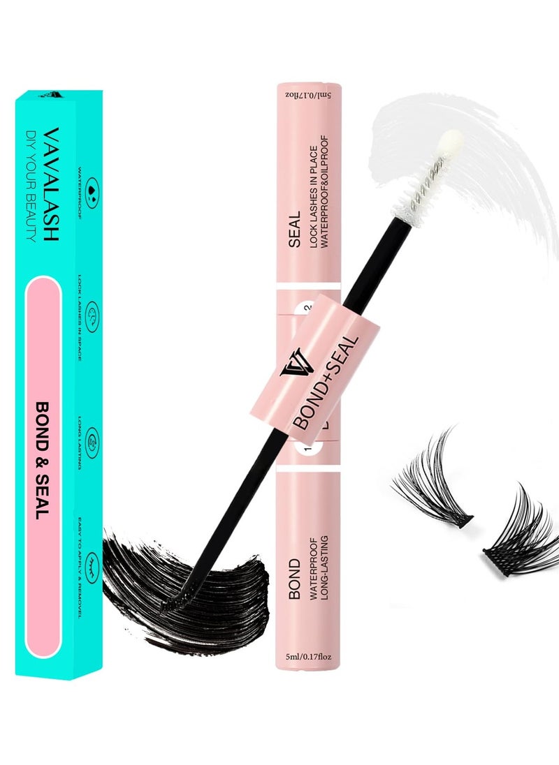 VAVALASH Lash Bond and Seal Cluster Lash Glue Individual Lashes Glue for DIY Lash Extensions Long Retention Strong Hold 48-72 Hours Waterproof Lash Bond for Lash Clusters(5ml+5ml)