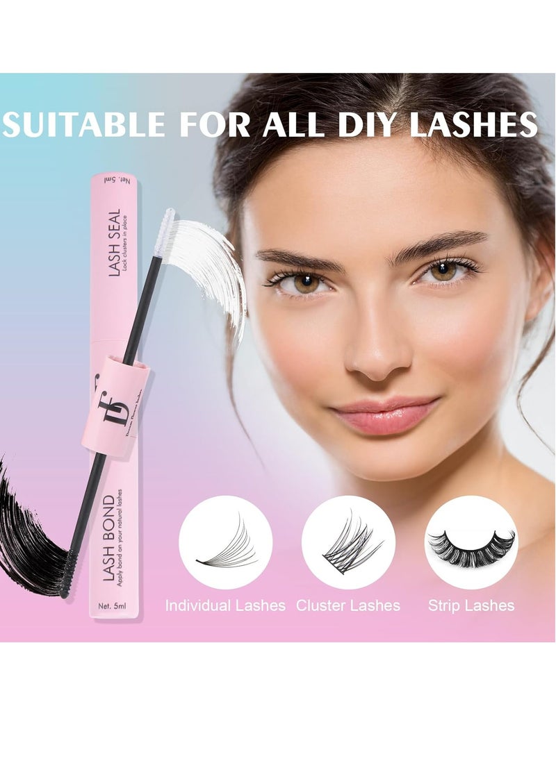 Lash Glue Waterproof Lash Bond and Seal, Eyelash Glue for Lash Clusters Long Lasting DIY Lash Extension Glue, Bond and Seal Lash Glue Over 80 Hours Black Bond & Clear Seal (5ml+5ml)