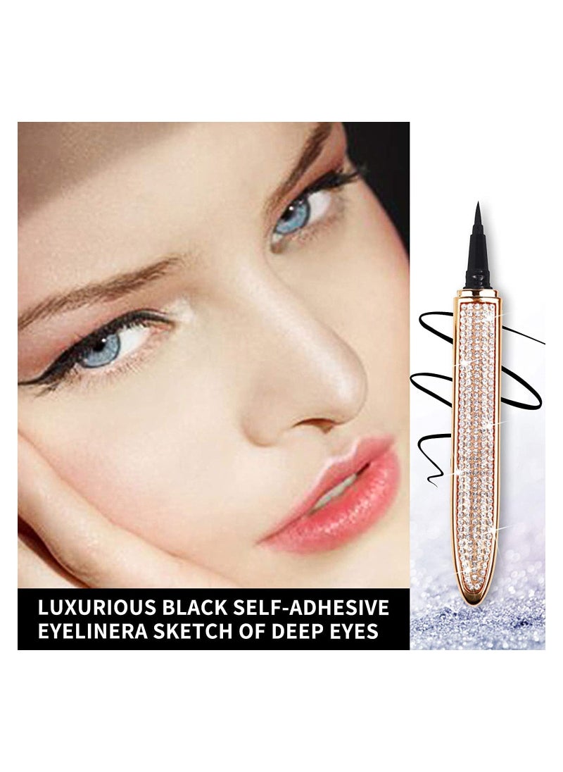 2PCS Eyelash Glue Pen, Lash Glue Pen Upgraded Self adhesive Eyeliner Pencil, No Glue No Magnetic Liquid Eyeliner Pen, Eye Liner for Eye Makeup and Wear Normal False Eyelashes, BlackClear