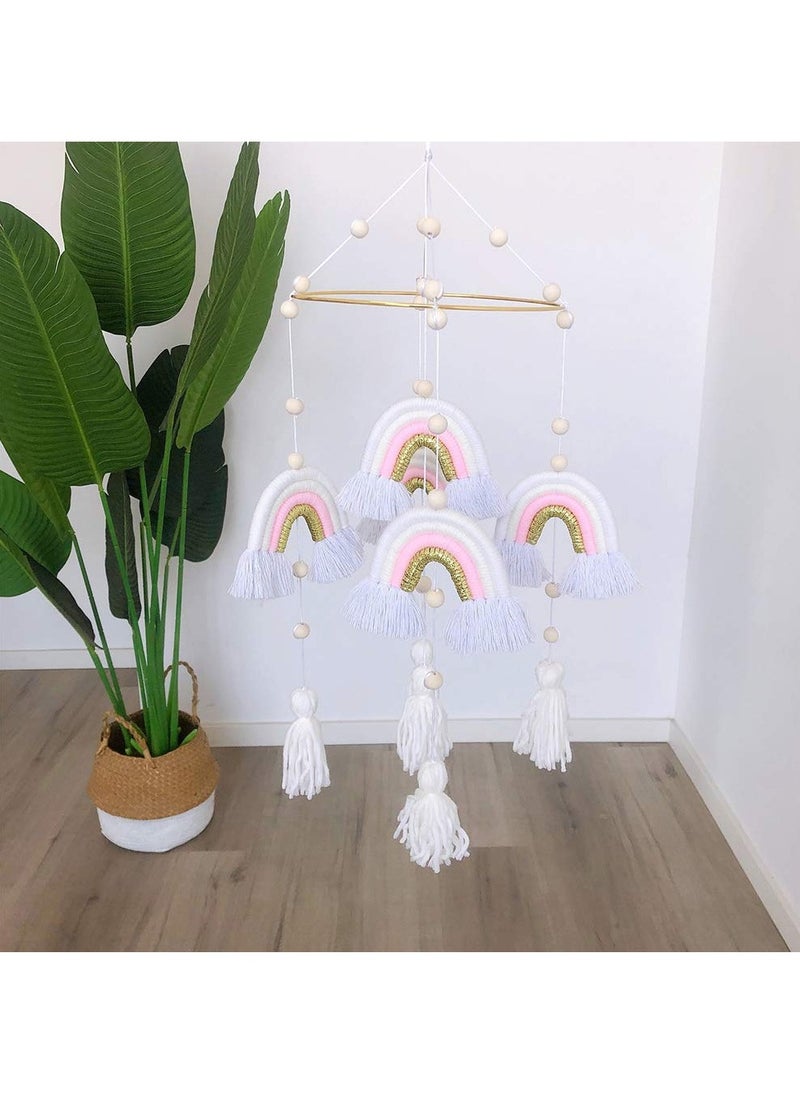 Baby Crib Mobile Wall Hanging Decor, Boho Rainbow Nursery Decor, Rainbow Baby Mobile Hanging Macrame for Bassinet Nursery Decor