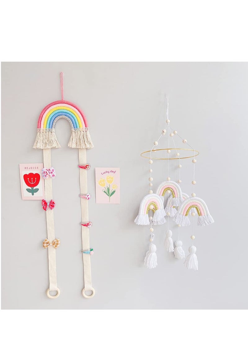 Baby Crib Mobile Wall Hanging Decor, Boho Rainbow Nursery Decor, Rainbow Baby Mobile Hanging Macrame for Bassinet Nursery Decor