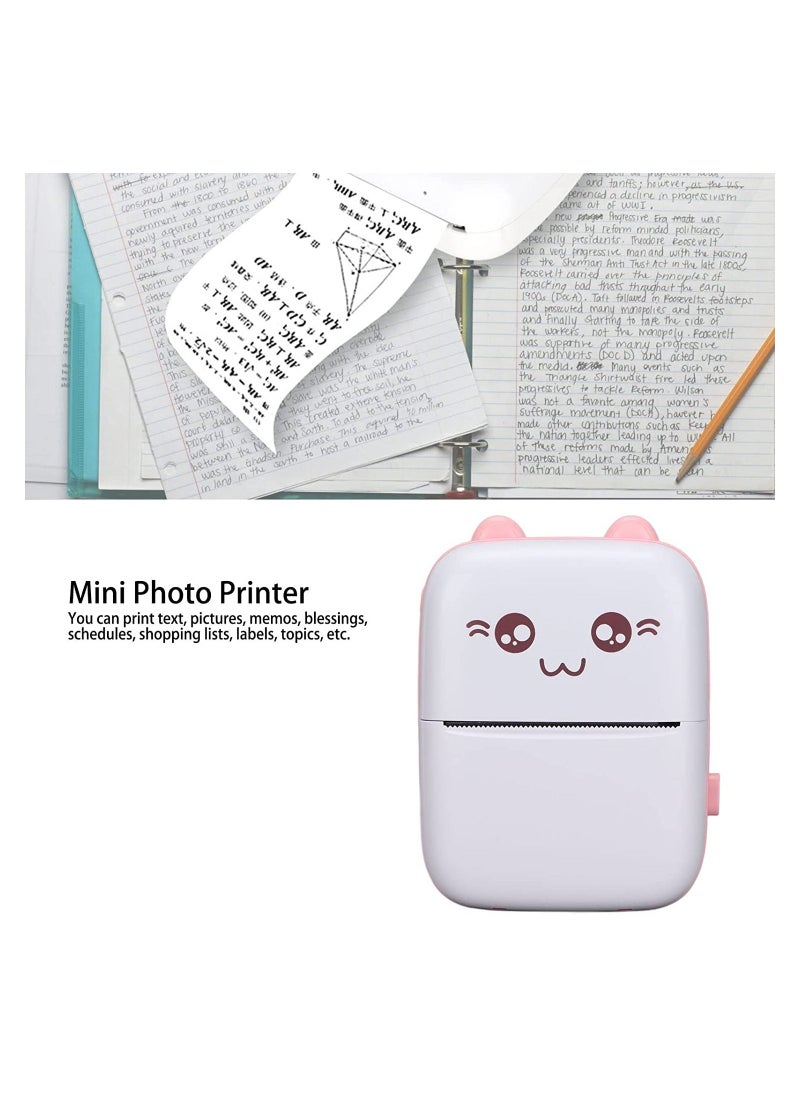 Multifunctional Mini Portable Thermal Printer with 1 Roll Paper Pink/White