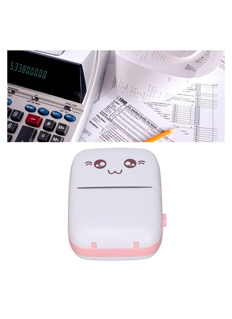 Multifunctional Mini Portable Thermal Printer with 1 Roll Paper Pink/White