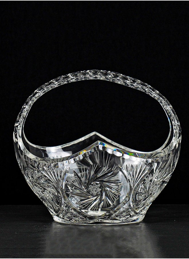 Handcut Bohemian Crystal Basket with Handle