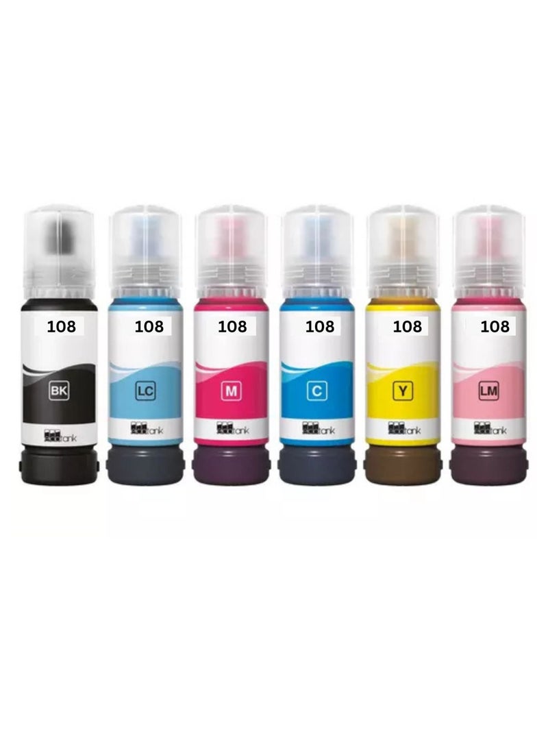 108 Compatible Ink Set For L8050 70 ml Multipack Black, Cyan, Yellow, Magenta, Light cyan, light magenta