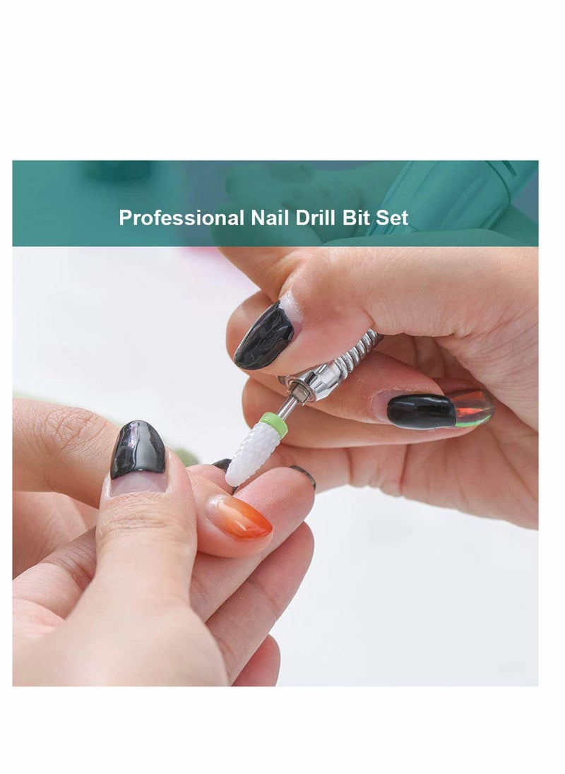 Nail Drill Bits Set, 10 Pcs Ceramic Nail Drill Bits for Acrylic Gel Nails Professional Nail Drill Bits Cuticle Remover Diamond Bits for Nails Manicure Pedicure