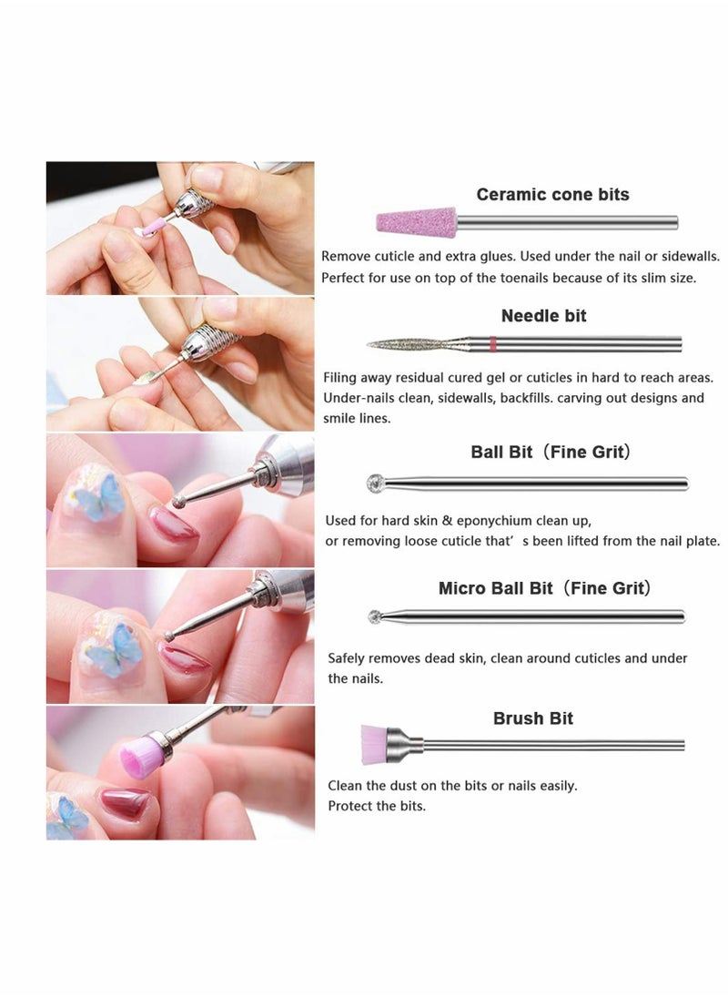 Nail Drill Bits Set, 10 Pcs Ceramic Nail Drill Bits for Acrylic Gel Nails Professional Nail Drill Bits Cuticle Remover Diamond Bits for Nails Manicure Pedicure