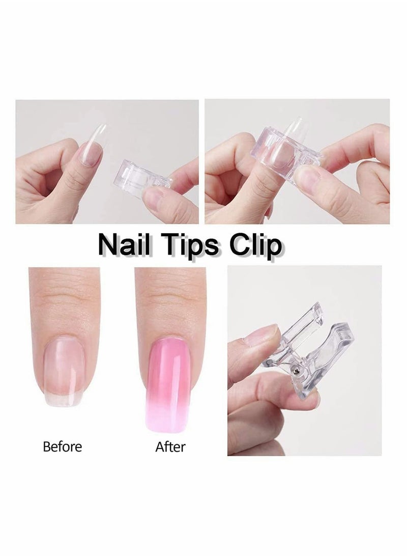 Nail Tips Clip for Quick Building Poly Gel, Nail Forms, Nail Clips for Poly Gel Finger Nail Extension UV LED Builder, Clamps Manicure Nail Art Tool, Plastic Transparent, 8 Pcs