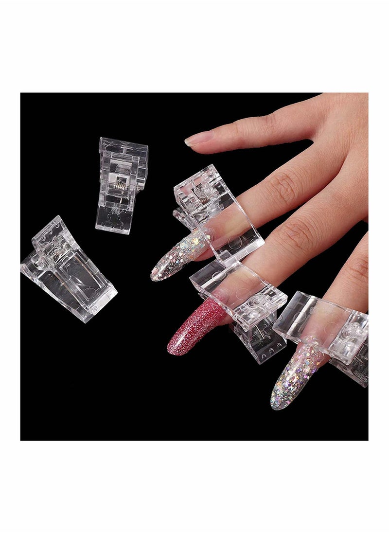 Nail Tips Clip for Quick Building Poly Gel, Nail Forms, Nail Clips for Poly Gel Finger Nail Extension UV LED Builder, Clamps Manicure Nail Art Tool, Plastic Transparent, 8 Pcs