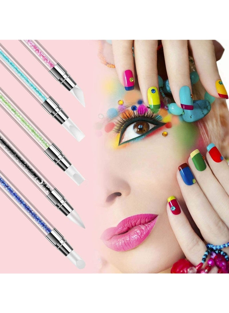 5Pcs Nail Art Sculpture Pen Dual Tipped Silicone Nail Tool Rhinestone Nail Polish Carving Pen Rubber Tip Nail Brushes