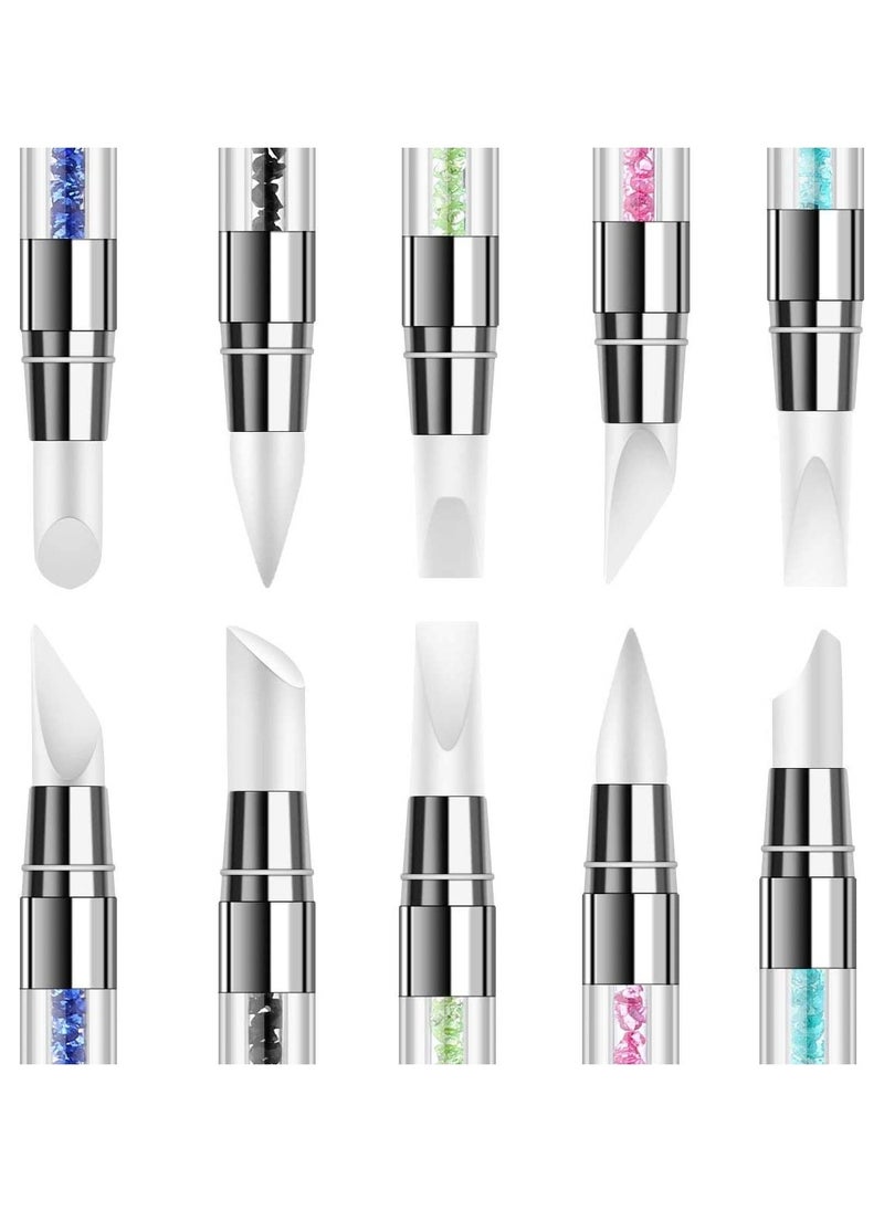 5Pcs Nail Art Sculpture Pen Dual Tipped Silicone Nail Tool Rhinestone Nail Polish Carving Pen Rubber Tip Nail Brushes