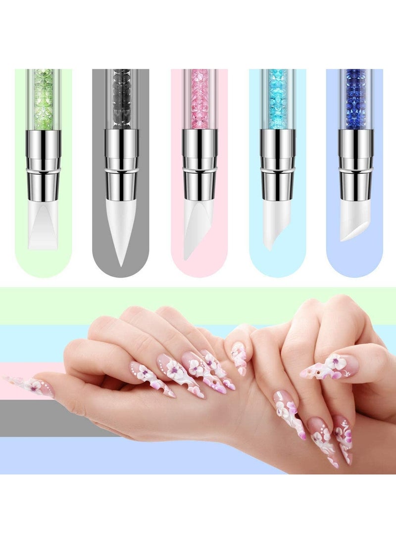 5Pcs Nail Art Sculpture Pen Dual Tipped Silicone Nail Tool Rhinestone Nail Polish Carving Pen Rubber Tip Nail Brushes