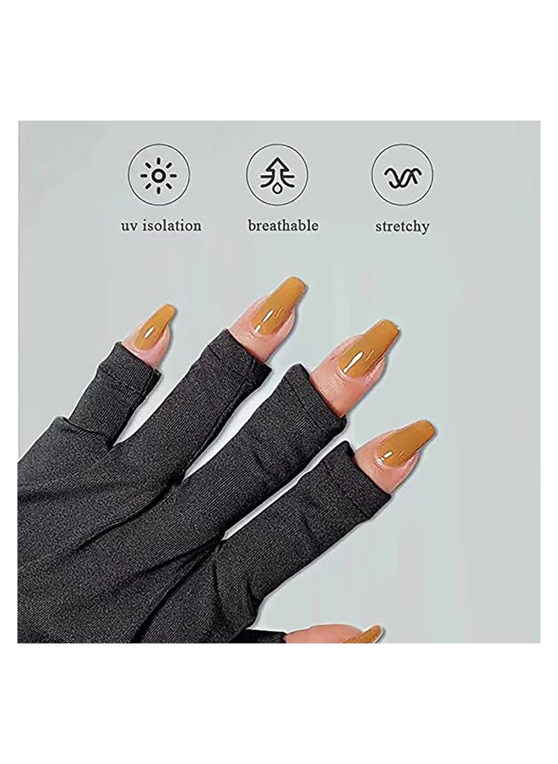 2 Pairs UV Protection Gloves for Gel Nail Lamp, Skin Care Anti UV Light Gloves for Making Gel Nail Manicures, Fingerless Gloves for Protecting Hands from Nails UV Light