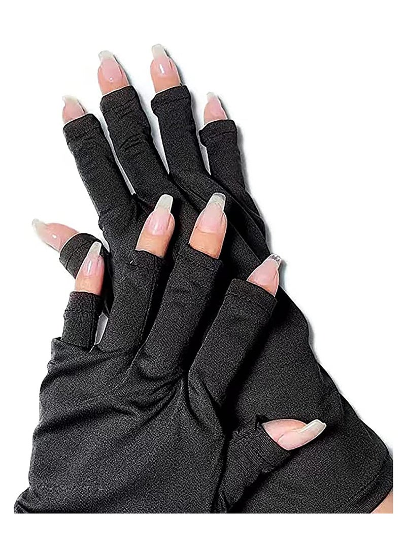 2 Pairs UV Protection Gloves for Gel Nail Lamp, Skin Care Anti UV Light Gloves for Making Gel Nail Manicures, Fingerless Gloves for Protecting Hands from Nails UV Light