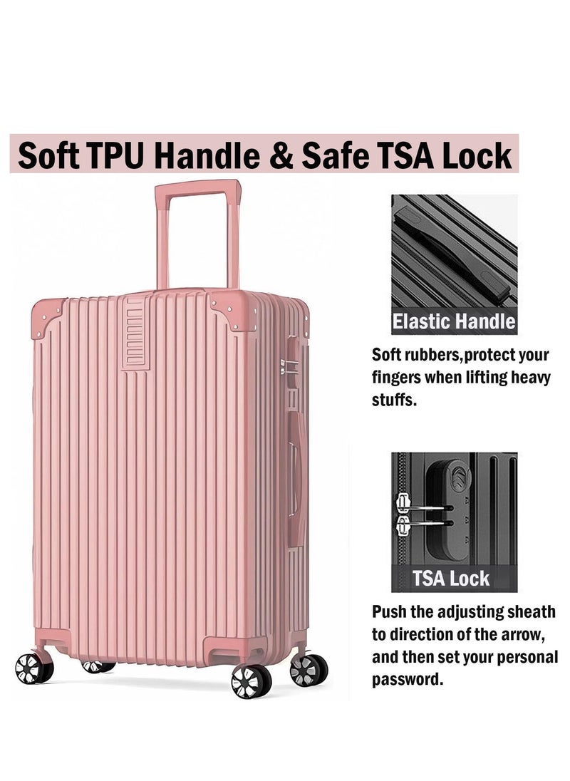 ZUIHAO Hard side 4-piece Suitcase with TSA Lock Lightweight Travel Suitcase with Spinner Wheels  Durable Carry On Luggage Sets for Family 14/20/24/28 inch Rose Gold