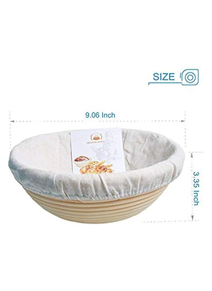 Basket with Bread Lame, Dough Scraper, Linen Liner Cloth for Professional & Home Bakers (9in)