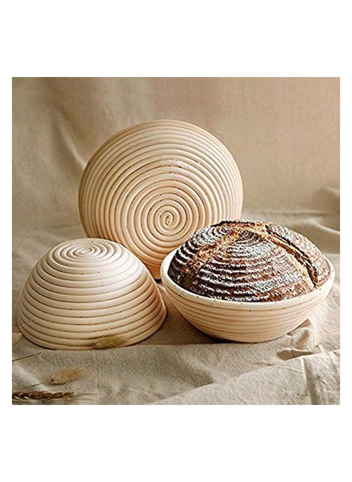 Basket with Bread Lame, Dough Scraper, Linen Liner Cloth for Professional & Home Bakers (9in)