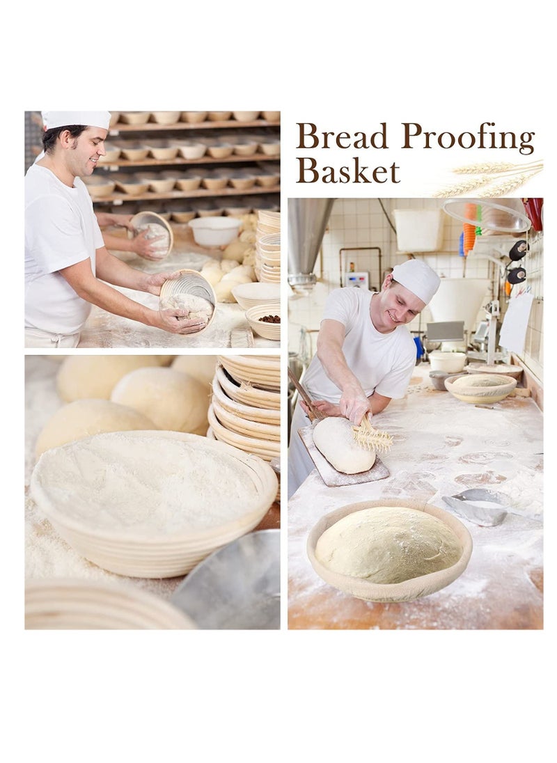 Bread Proofing Basket Round Sourdough Proofing Basket Bread Proofing Bowls for Rising and Baking Dough Proofing Rising Rattan Basket and Linen Liner Cloth for Home Bakers 23*8CM