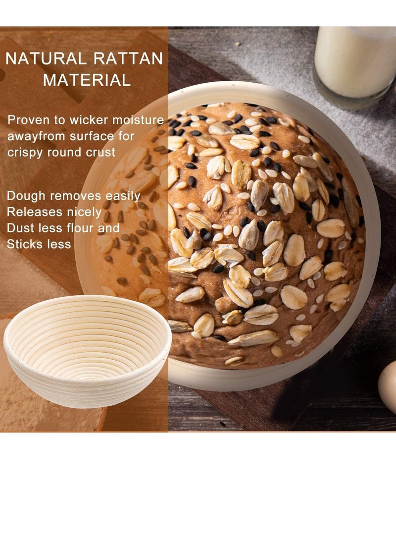 Bread Proofing Basket Round Sourdough Proofing Basket Bread Proofing Bowls for Rising and Baking Dough Proofing Rising Rattan Basket and Linen Liner Cloth for Home Bakers 23*8CM