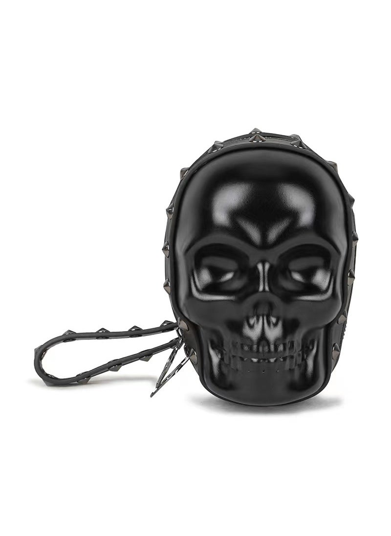 Korean Punk Rivet Unisex Waist Bag Retro Mini Skull Trendy Clutch Black