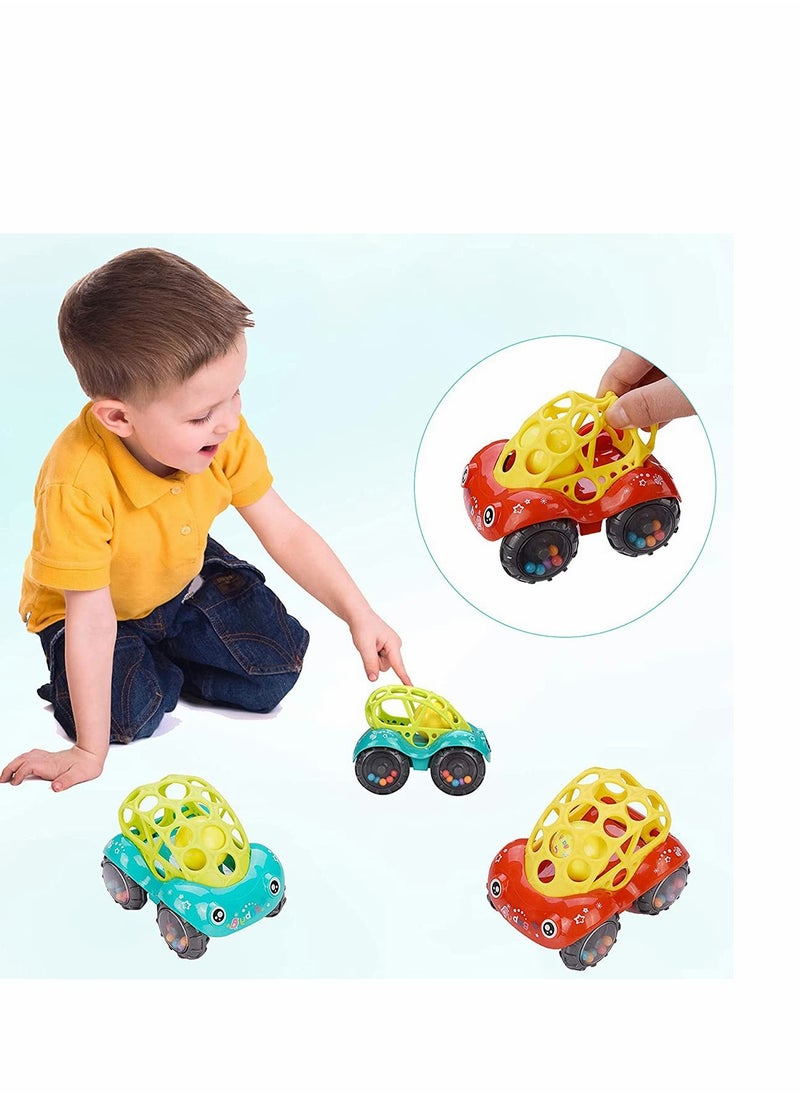 Baby Toy Cars Soft Rubber Hand Rattle Car Hole Ball Toy Early Educational 6-12 Months Boy Girl Infant (Red+Green)