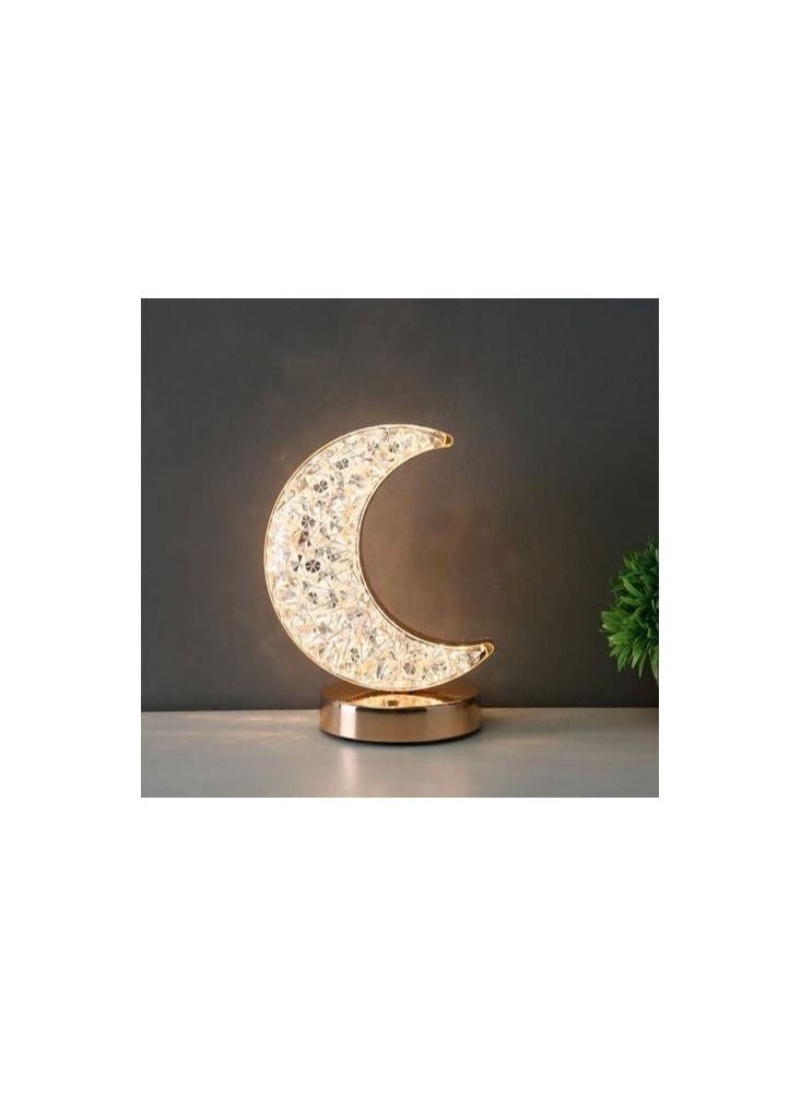 Moon Shape Table Lamp USB Rechargeable Dimming Crystal Night Light