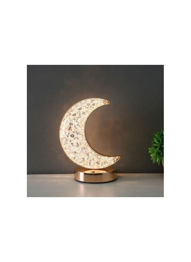 Crystal Table Lamp Rechargeable Dimming Crystal Night Lamp Bedroom Bedside Night Light Romantic Star Moon Crystal Night Light Decorative Table Lamp