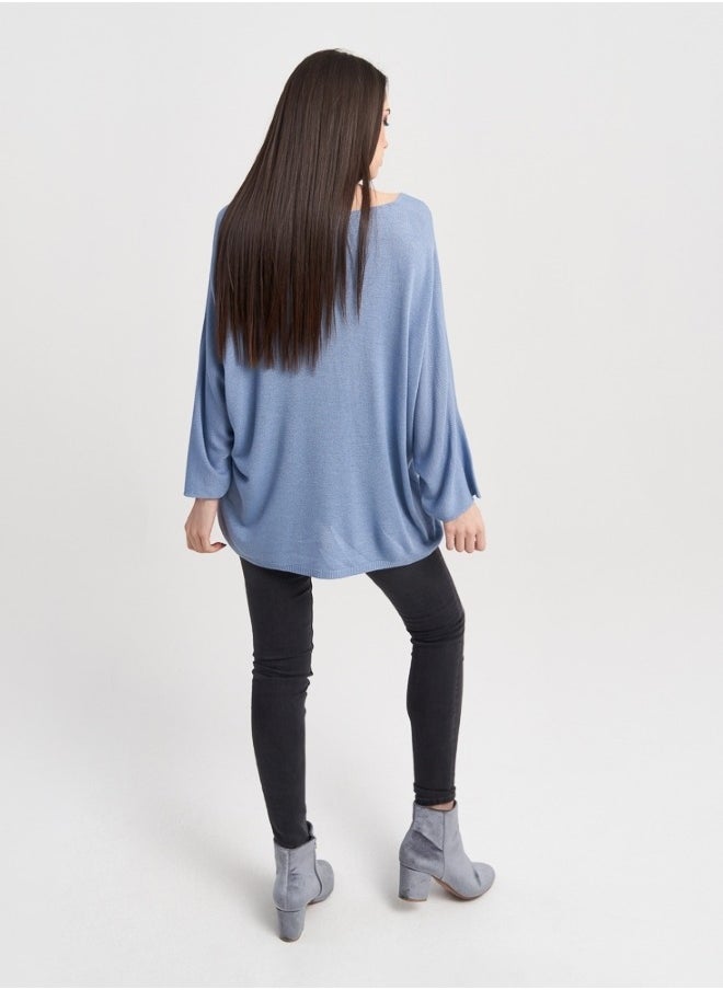 Blue Oversized Knit Sweater