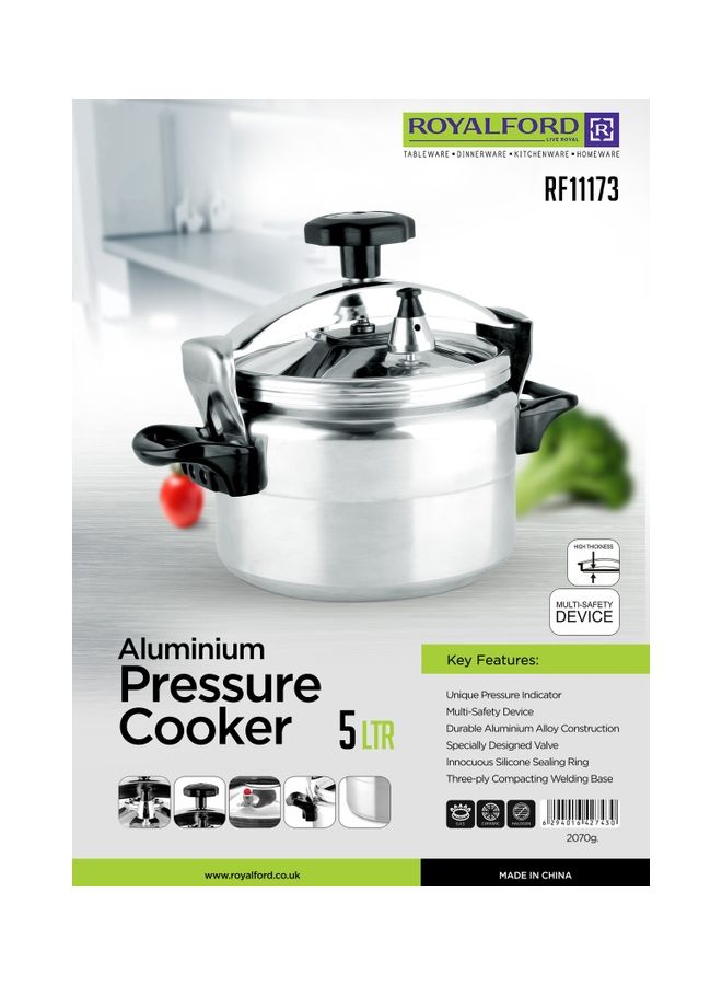 Aluminum Pressure Cooker Equipped with Multi-Safety Device and Unique Pressure Indicator Durable Aluminum Alloy Construction with Firm Handles 5Liters