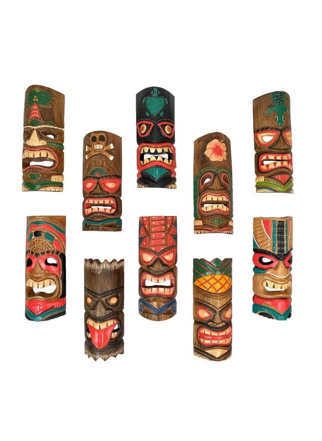 Zeckos Set Of 10 Hand Carved Tropical Island Style Tiki Masks 12 Inch