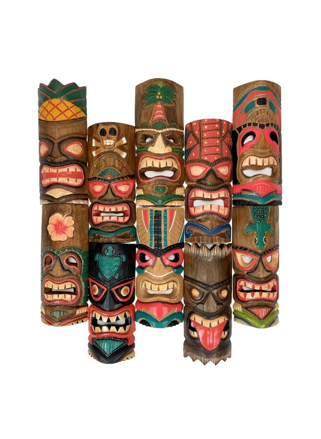 Zeckos Set Of 10 Hand Carved Tropical Island Style Tiki Masks 12 Inch