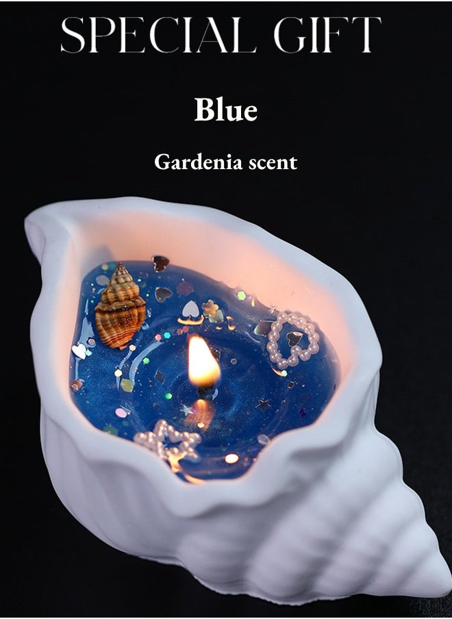 Conch aromatherapy candle gift box atmosphere decoration ornaments holiday gift aromatherapy candle smokeless candle gardenia fragrance blue