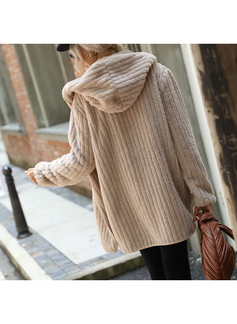 Velvet Hooded Open Cardigan Coat Black