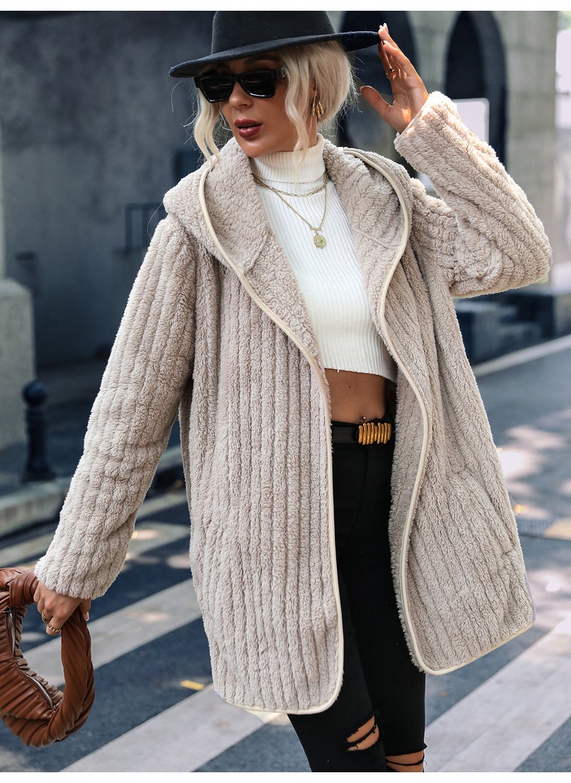 Velvet Hooded Open Cardigan Coat Black