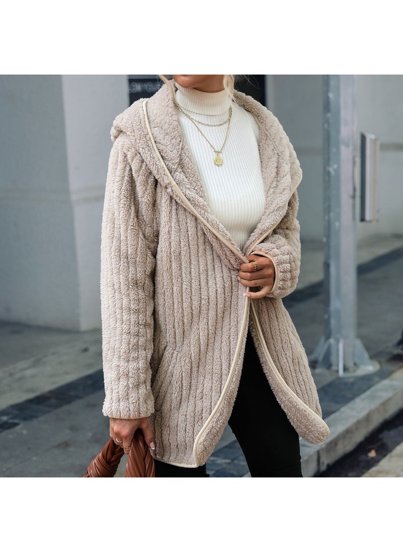 Velvet Hooded Open Cardigan Coat Black