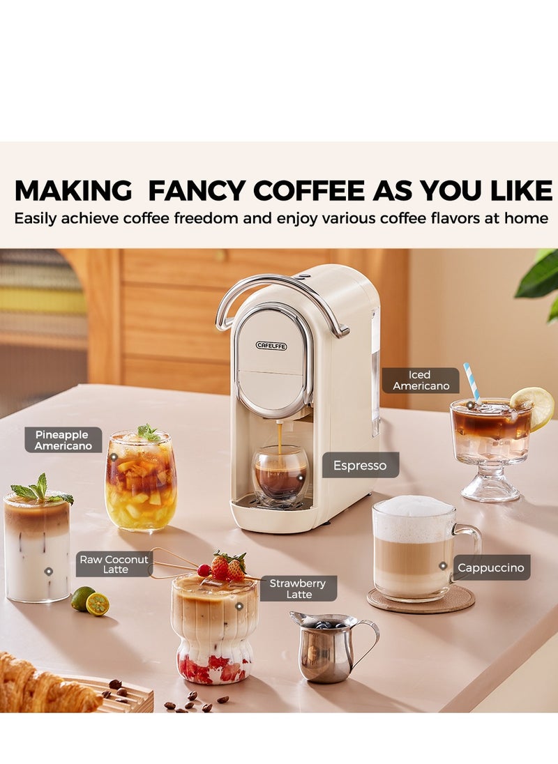 Automatic Capsule Coffee Machine 3 In 1 Hot/Cold Brew Multiple Espresso Cappuccino Coffee Maker Creamy White 1450W