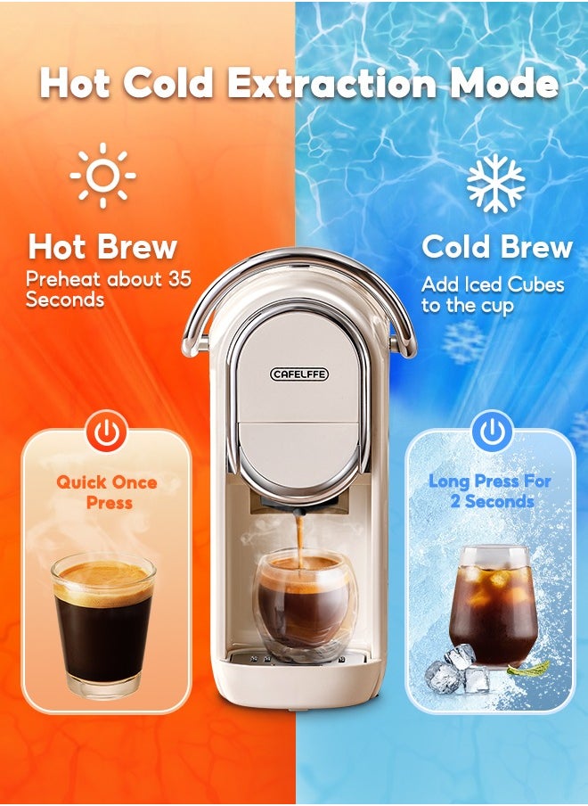 Automatic Capsule Coffee Machine 3 In 1 Hot/Cold Brew Multiple Espresso Cappuccino Coffee Maker Creamy White 1450W